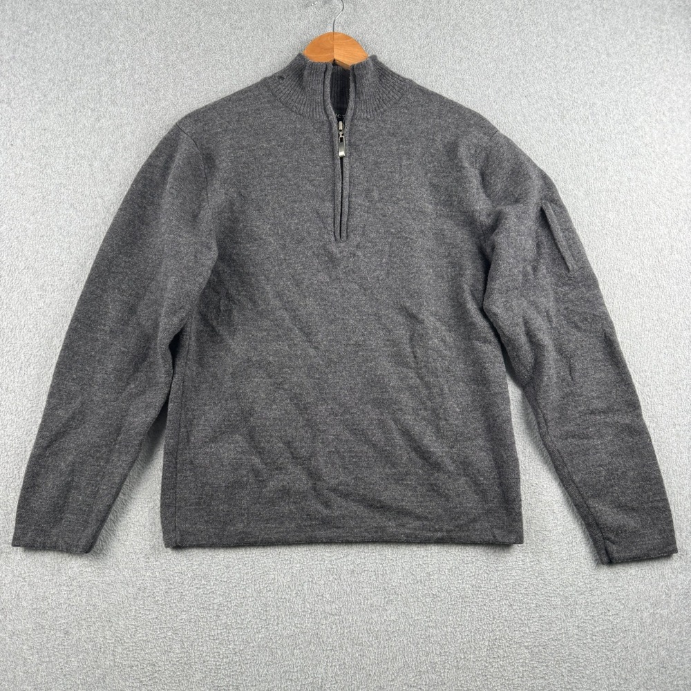 Structure Sweater Mens M 100% Merino Wool Gray 1/4 Zip Sleeve Pocket
